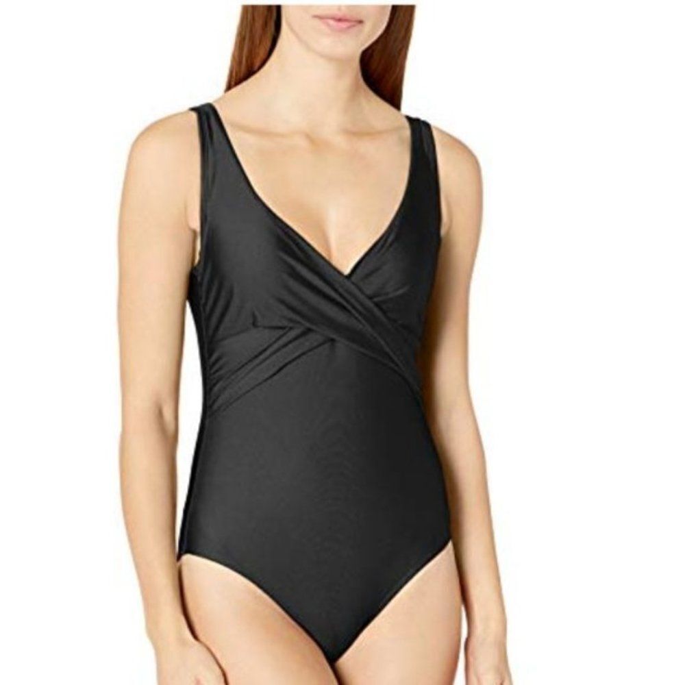Tahari Women Wrap Shirred Bandeau black Swimsuit size M